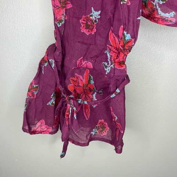 Free People NWT Pink Floral Sultry Combo Amanda Ruffle Top Blouse Size XS - Picture 3 of 9